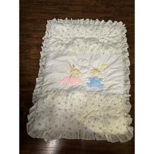 Vintage Baby Q Quiltex Boy And Girl Crib Blanket Comforter Soft White